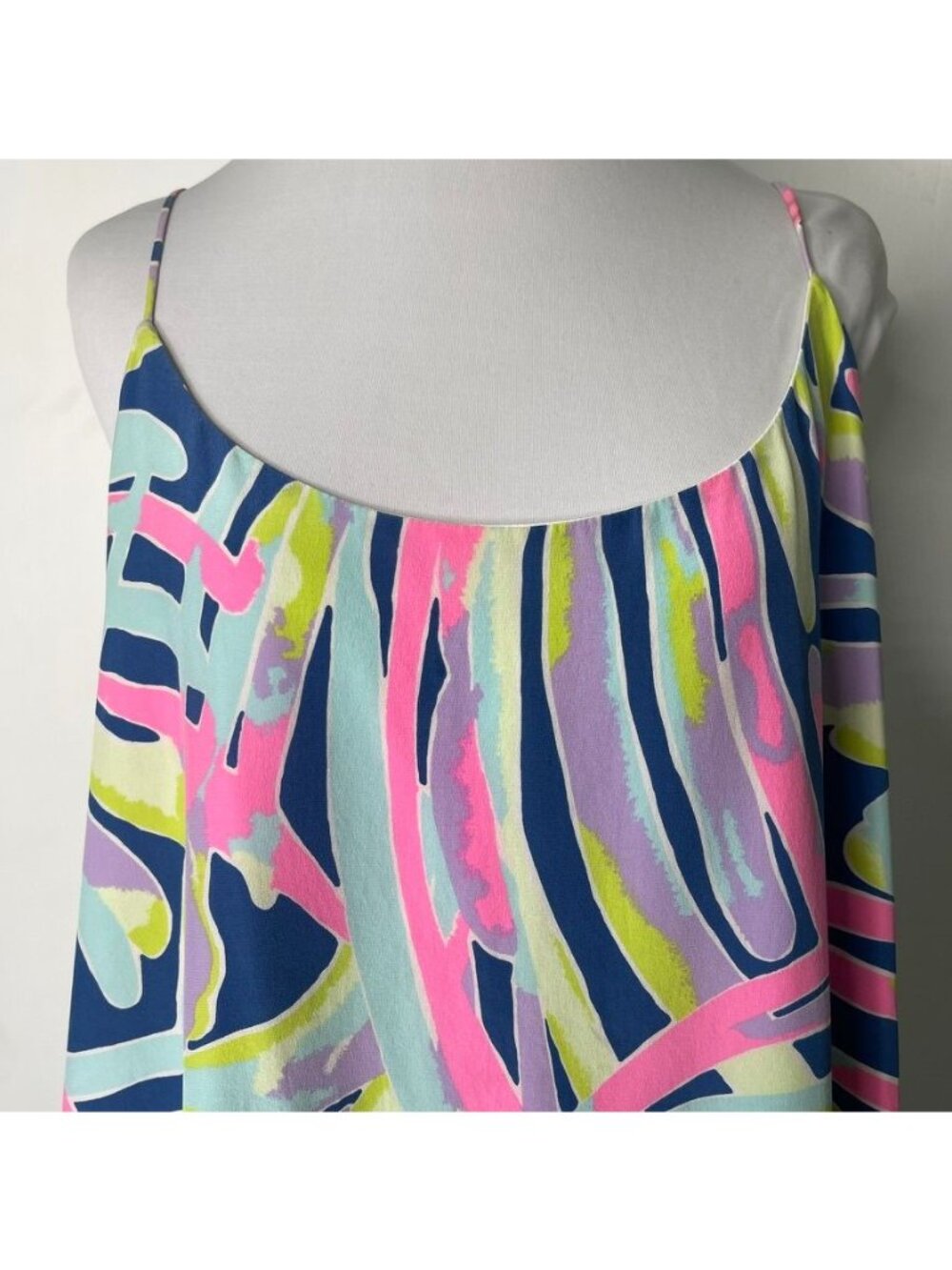 Lilly Pulitzer Zanna Silk Dress SIze L Indigo Sea Dreamin Ruffle Mini 25102 - Picture 2 of 8